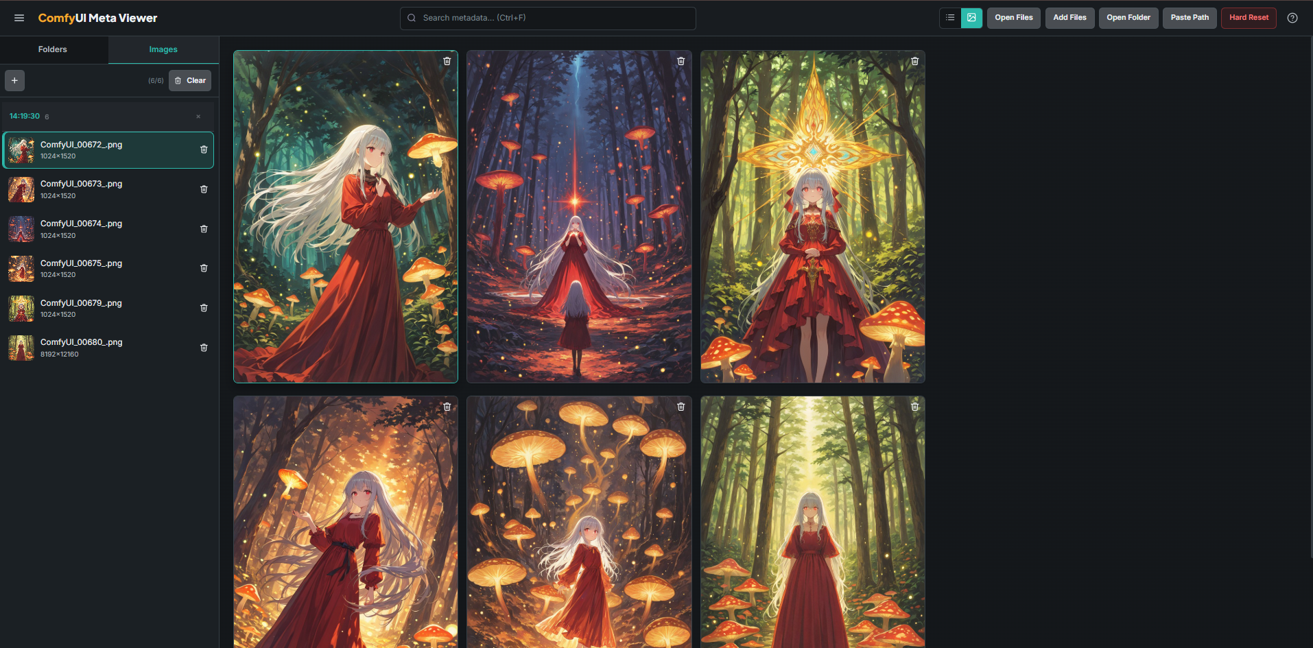 Gallery view with generated image thumbnails