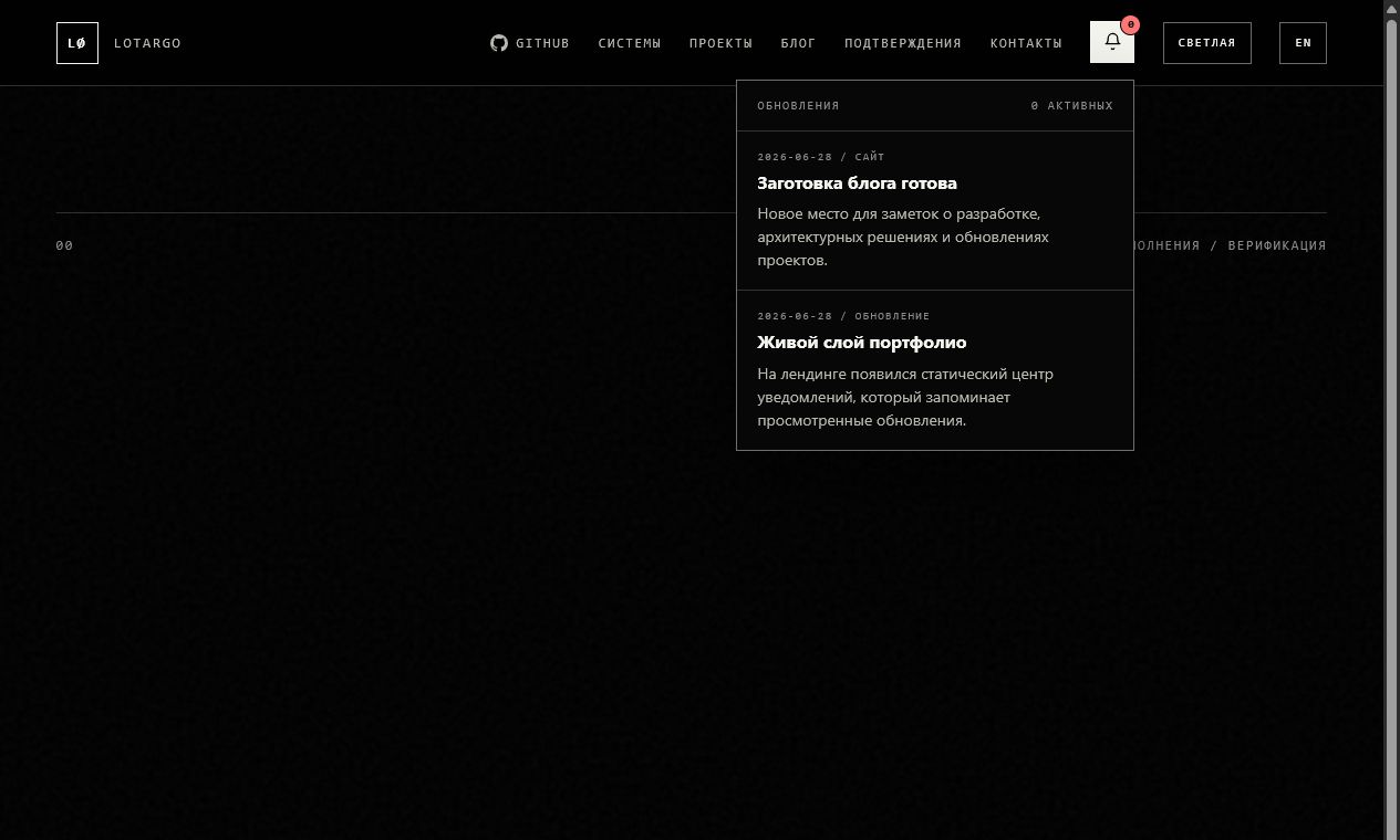 Landing page with the notification panel open